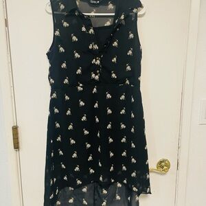 Boston Terrier Dress Black Sleeveless with Dog Print Sz Large